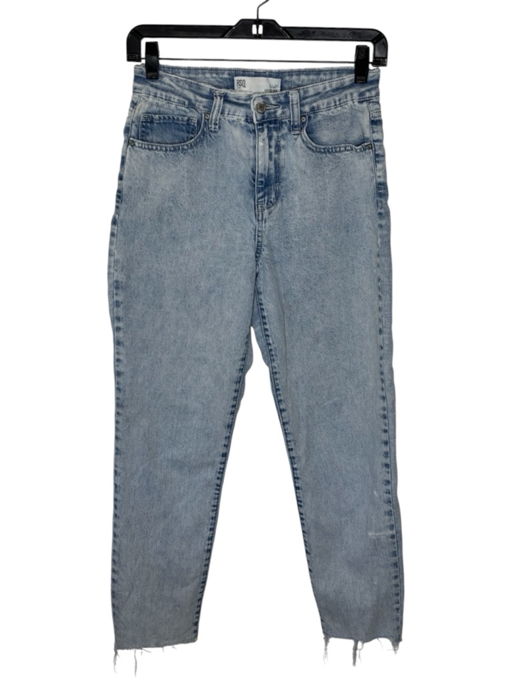 RSQ Mom Jeans Size 5/27 Vintage Light Blue High Waist Raw Hem Distressed